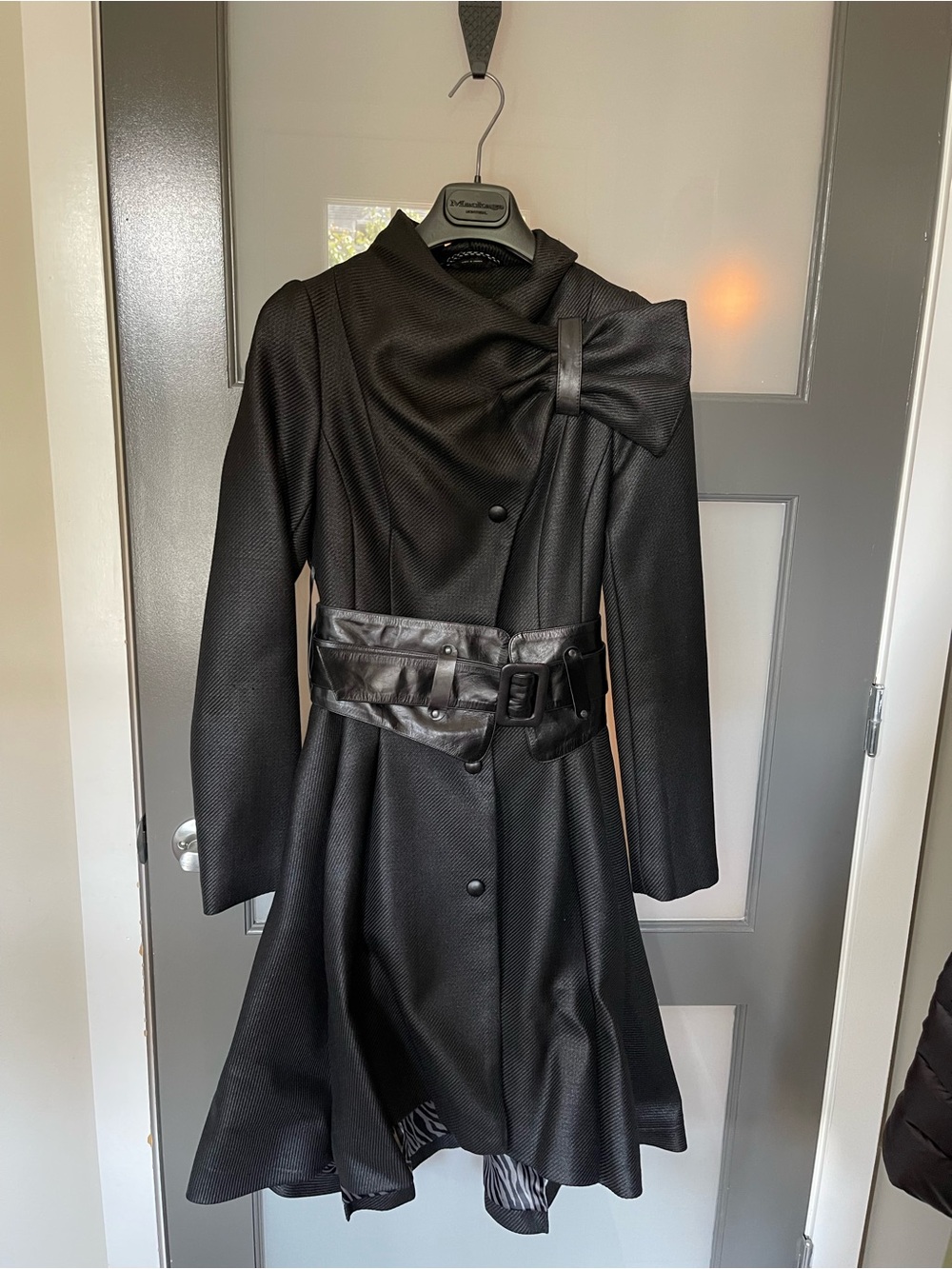 Mackage Kandace Black Wool Dress Coat with Leather Belt